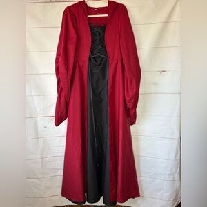 Medieval Long Sleeve Red and black hooded  Dress